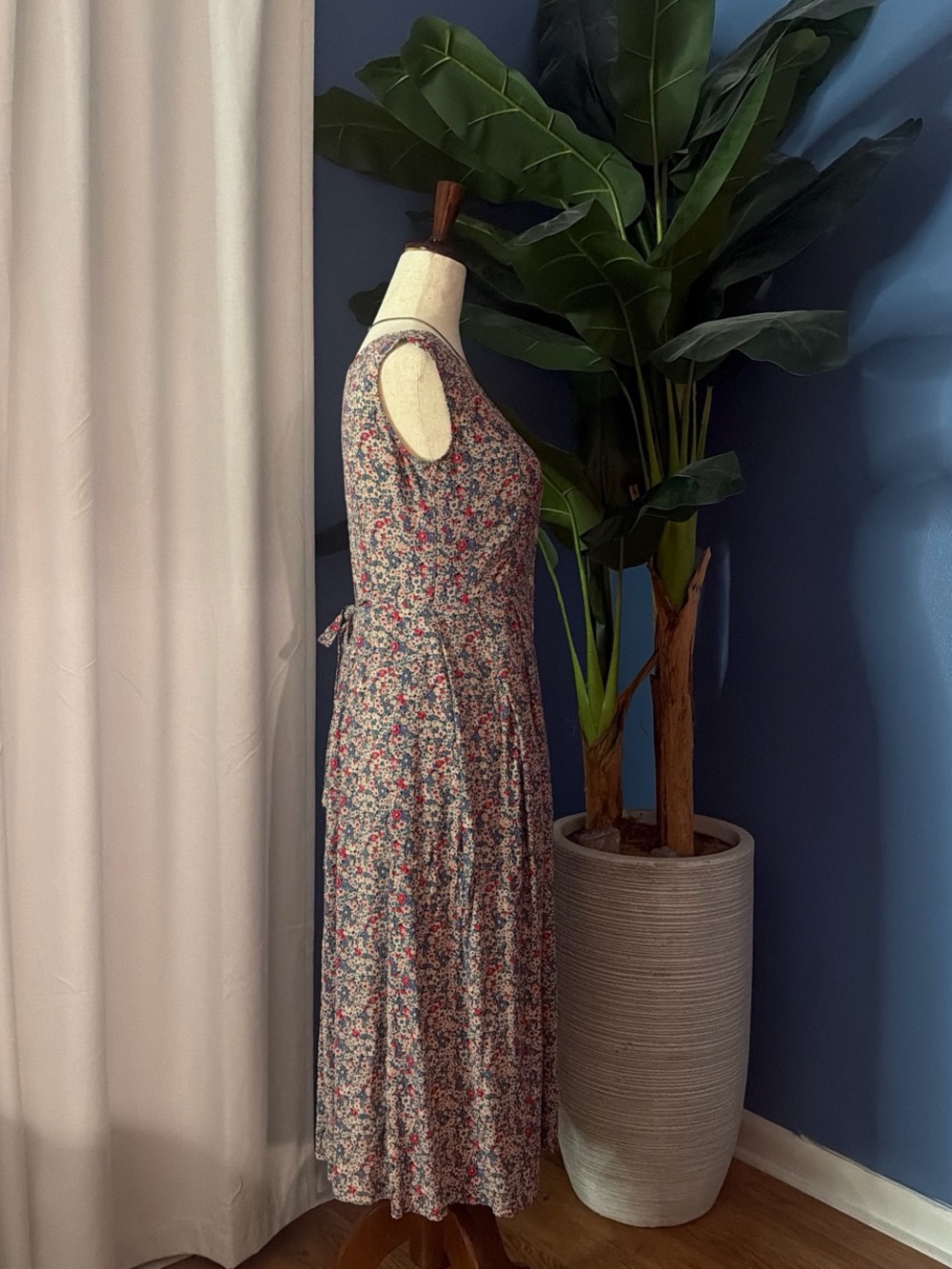 Vintage Banana Republic Blue Floral Button-Front Midi Dress - Picture 3 of 4
